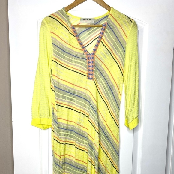 Anthro Aldomartins Yellow Multi Bamboo Dress size medium - Picture 2 of 7